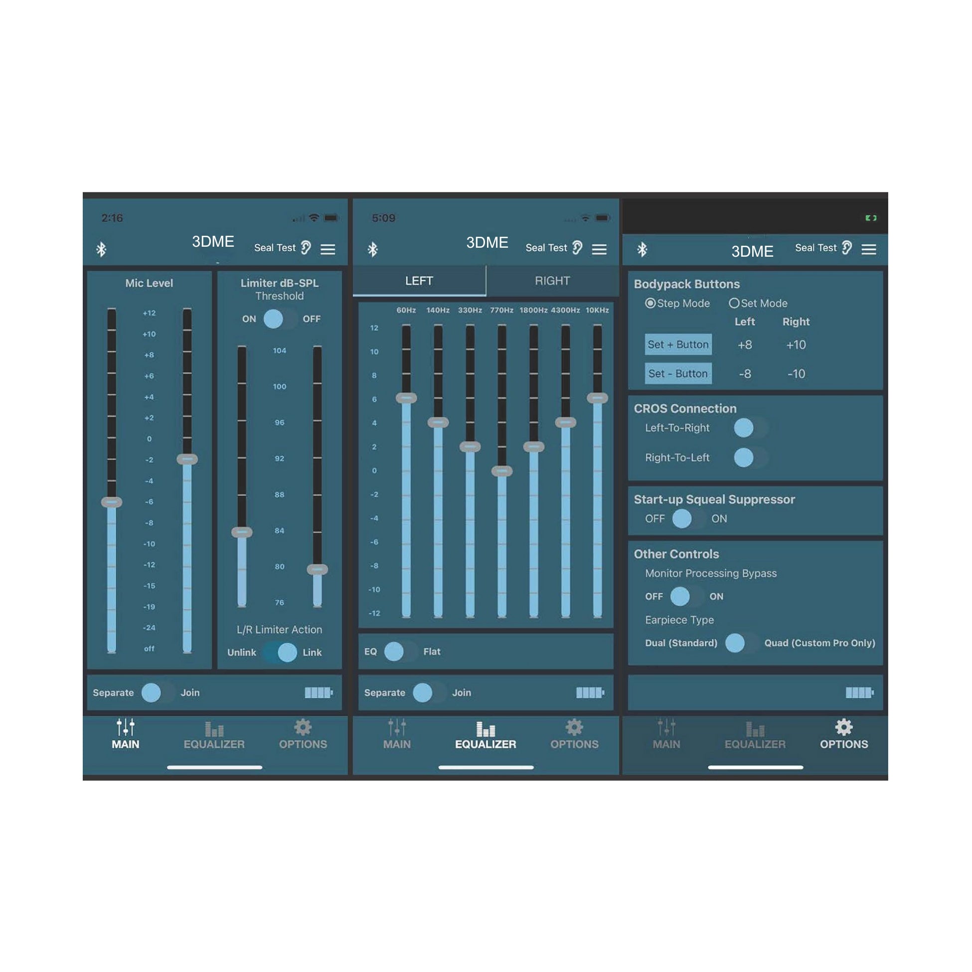 3DME audio mixer interface with various controls on a white background