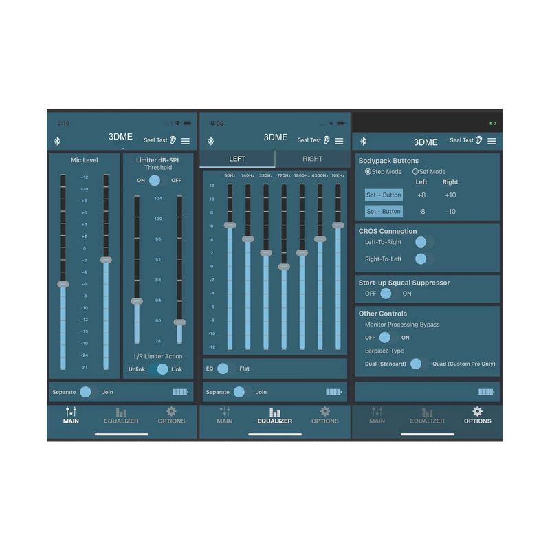 3DME audio mixer interface with various controls on a white background
