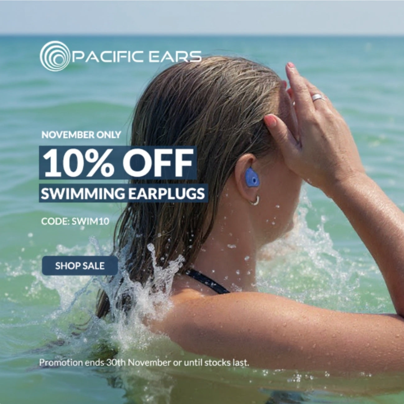 Custom PE SwimFit earplugs keep swimmer's ears dry, providing comfortable, secure ear protection during swimming and water activities.
