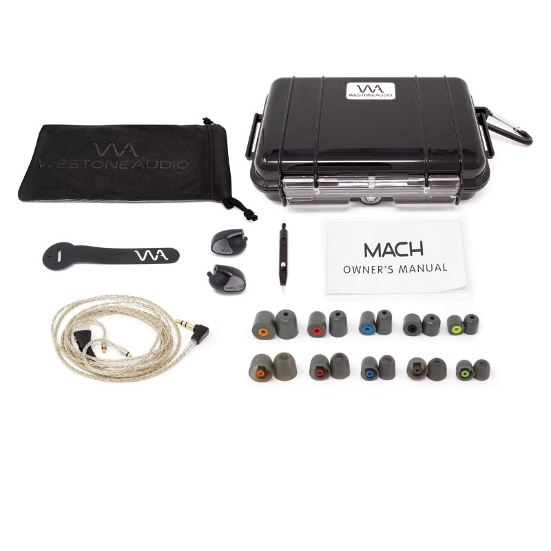 Westone Audio Mach-70 In-Ear Monitor with tips, cable, and manual